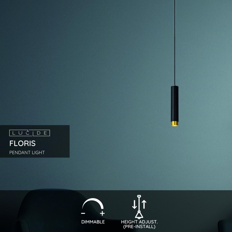 Lucide FLORIS - Závesné svietidlo - Ø 5,9 cm - 1xGU10 - Čierna